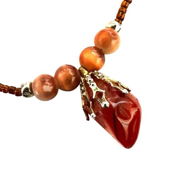 Carnelian Orange beaded pendant necklace - Picture 10 of 10